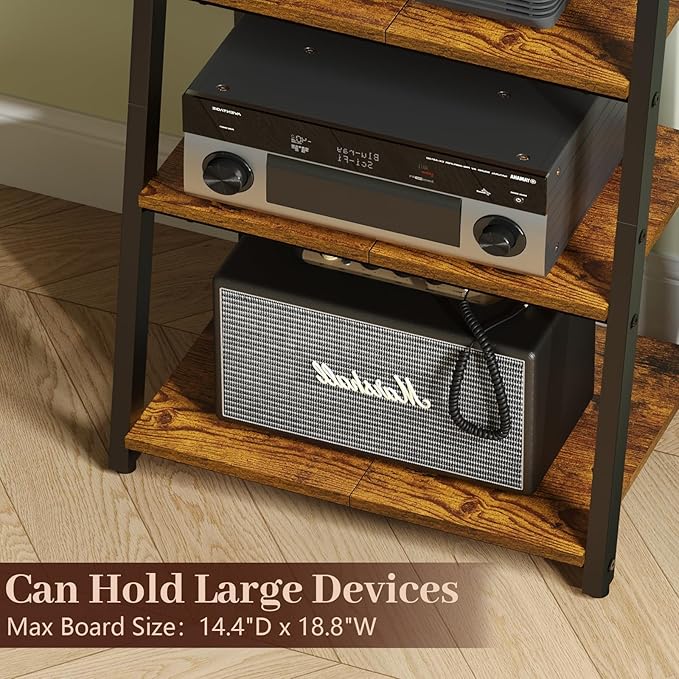 4-Tier AV Media Stand with Power Strips, Heavy Duty Stereo Cabinet Stand with - Image 7