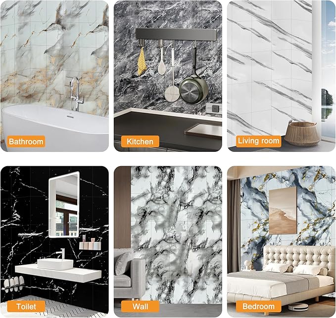 Wall Panels Peel and Stick，PVC Imitation Artificial Marble Tiles Sticker，10 pcs - Image 5