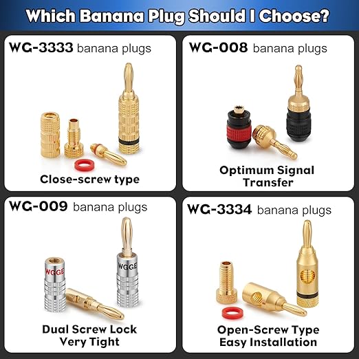 WGGE WG-009 Banana Plugs Audio Jack Connector, 24k Gold Dual Screw Lock Speaker - Image 7