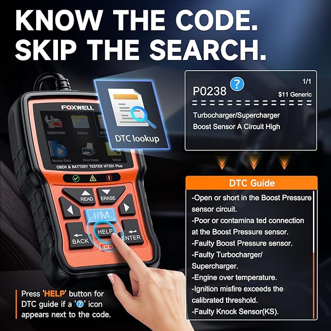 Upgraded of NT301, 2-in-1 FOXWELL NT301 Plus OBD2 Scanner Car Battery Tester - Image 6