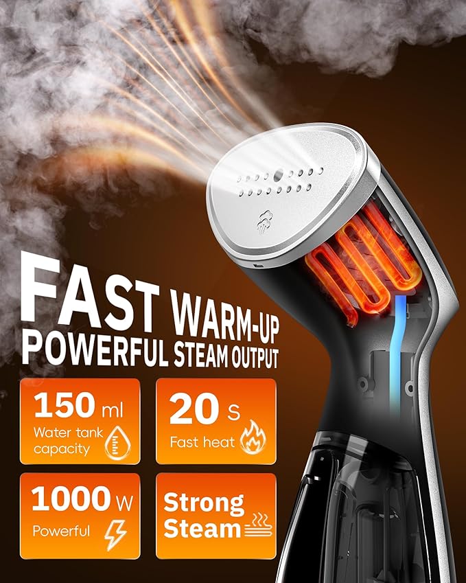 OGHom Steamer for Clothes, Portable Handheld Garment Wrinkle Remover, 1000W - Image 2
