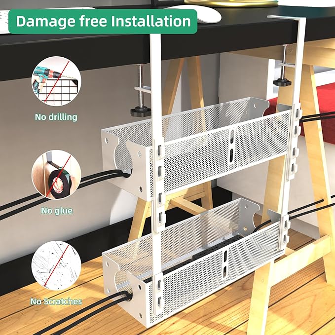 Multi-Model Under Desk Cable Management Tray 2 Packs Metal Under Desk Wire - Image 5