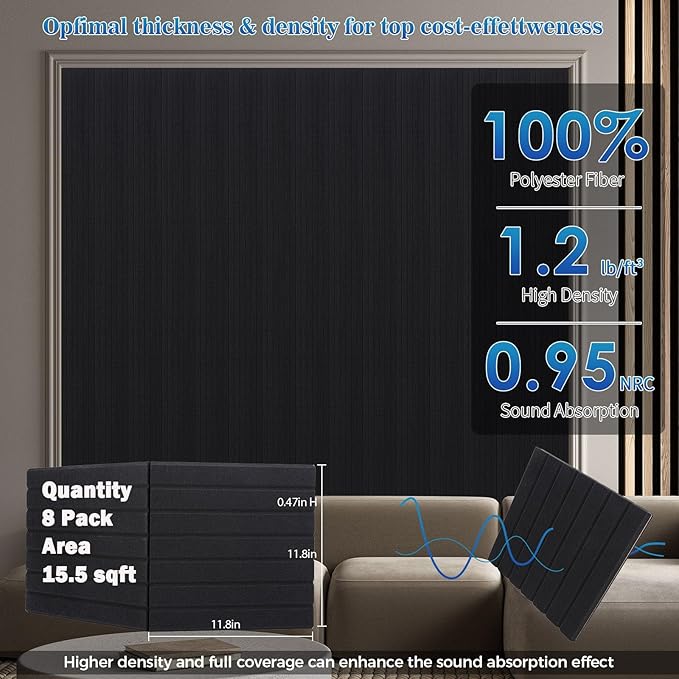 BSHEAD 16 Pack Large Fold Soundproof Wall Panels, High Density, Thicker 0.47in - Image 3