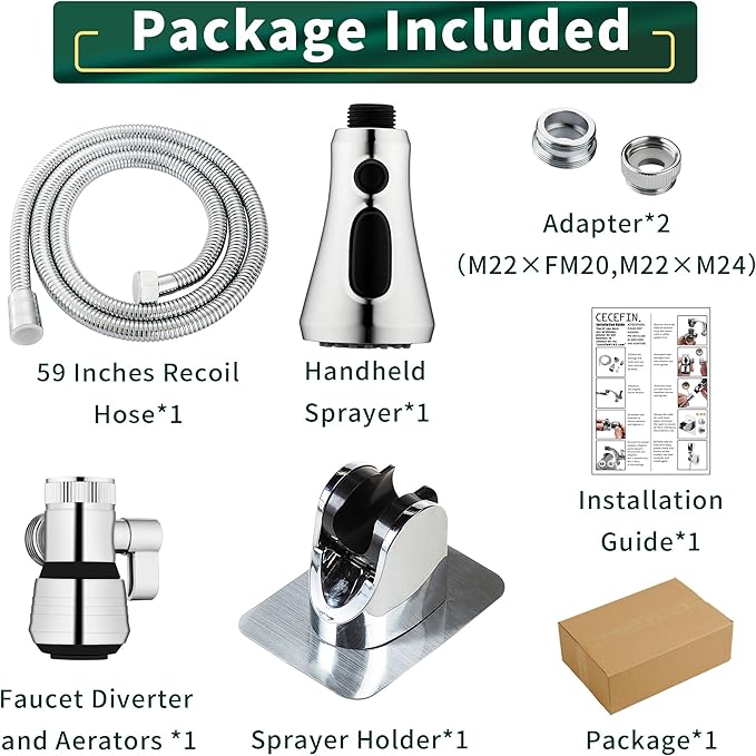 CECEFIN Kitchen Faucet Hose Attachment, Sink Sprayer Replacement Head - Image 7