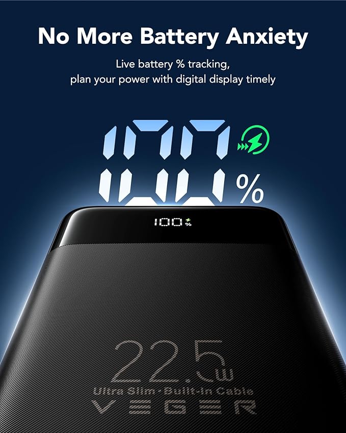 VEGER Portable Charger with Built in Cable, 10000mAh 22.5W Fast Charging USB C - Image 7
