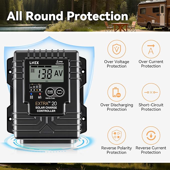 LNEX Solar Charge Controller Waterproof, 20A Solar Panel Regulator - Image 6