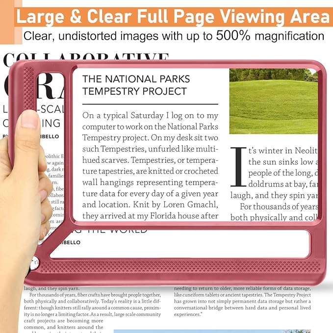 5X Full Page Magnifying Glass for Reading, Lightweight Rectangular Magnifier - Image 2