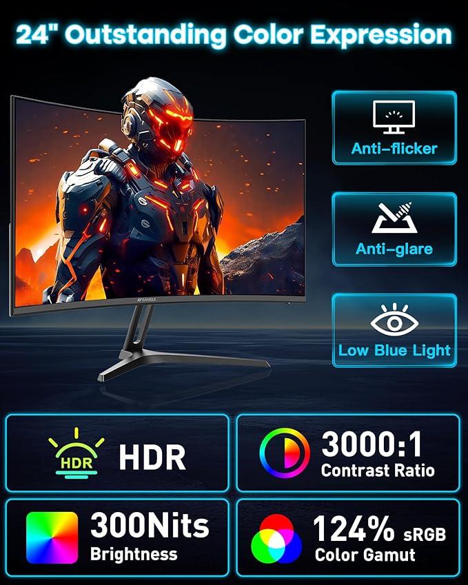 SANSUI 24 Inch Curved 240Hz Gaming Monitor FHD 1080P, 1500R Curve Computer - Image 7