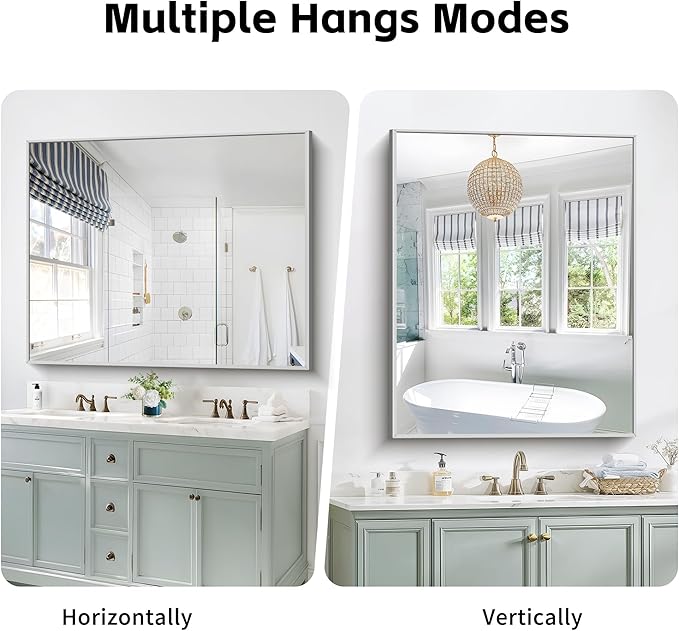 40x48inch Silver Bathroom Mirror, Large Rectangular Wall Mirrors - Image 8