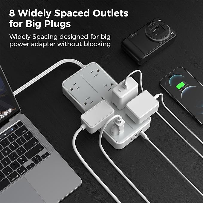 TESSAN Power Strip Surge Protector, Flat Plug Extension Cord - Image 2