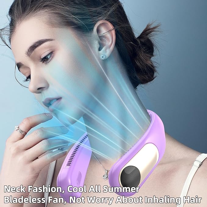 Portable Neck Fan, Personal Wearable Bladeless Fan, LED Display, 6000mAh USB - Image 4