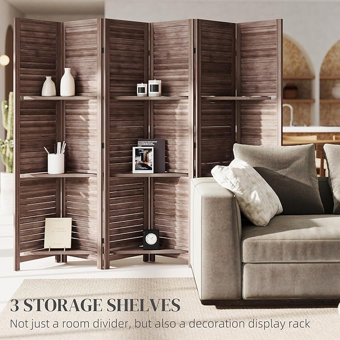 HOMCOM Room Divider, 6 Panel 67" Tall Wood Privacy Screen - Image 3