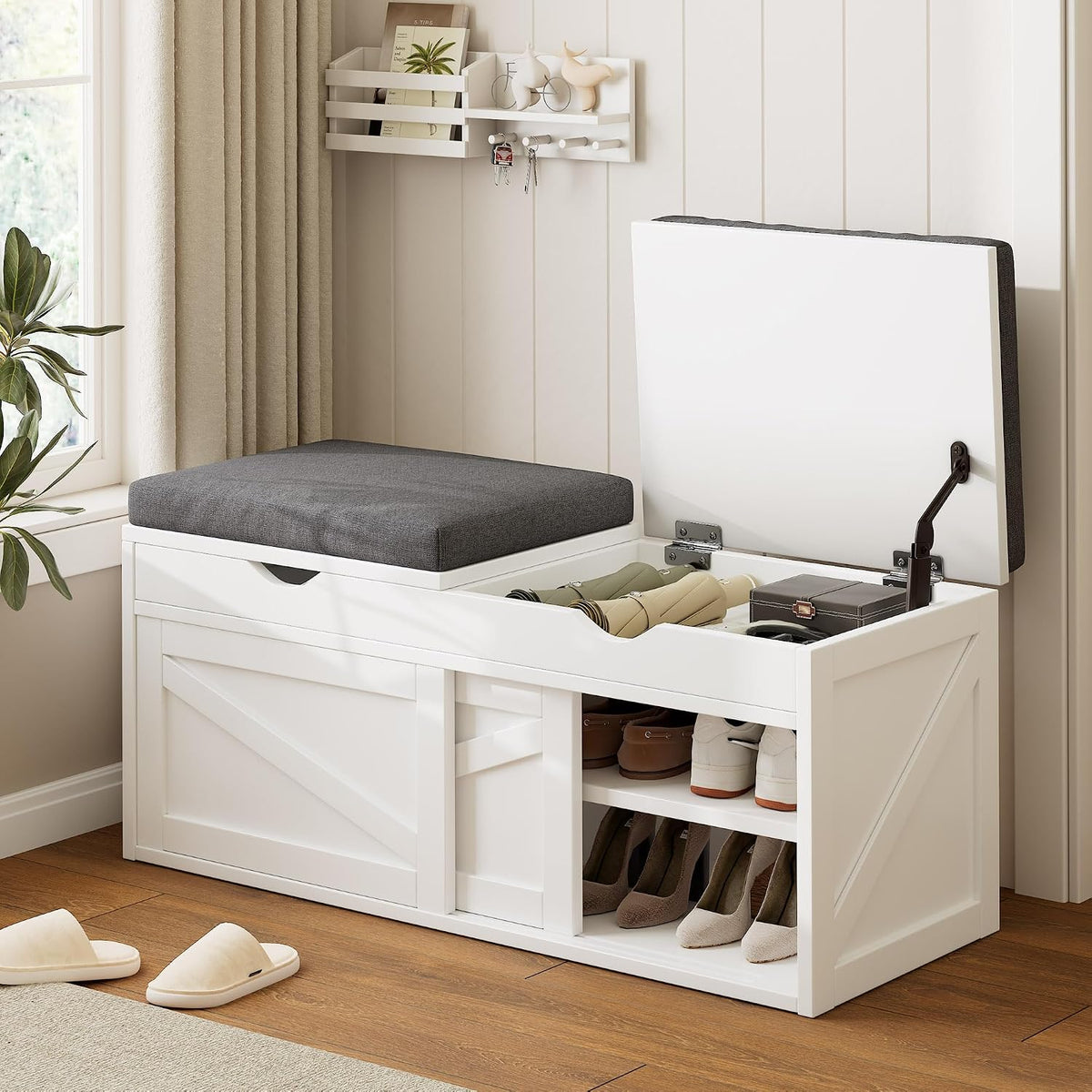 ipormis shoe storage bench,40" wide 2-tier shoe bench, main product view