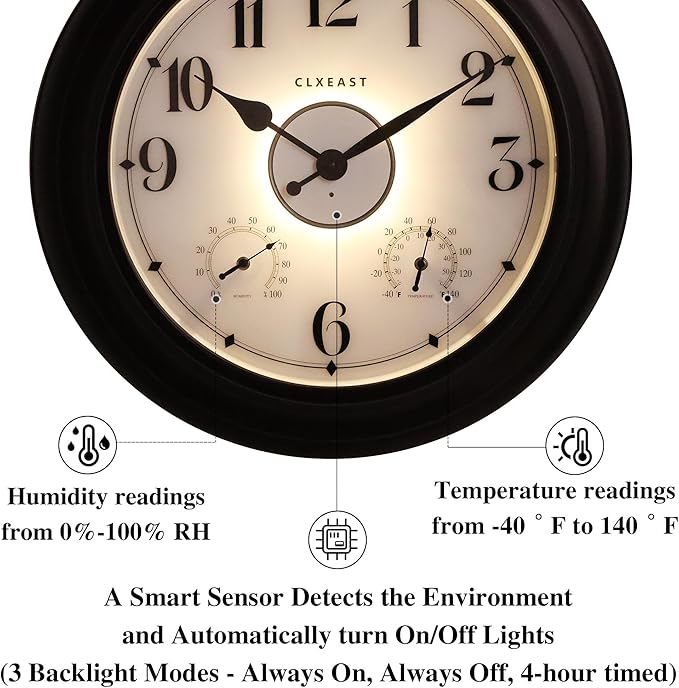 CLXEAST 24 Inch LED Self-Illuminated Outdoor Metal Clocks Waterproof, Large - Image 3