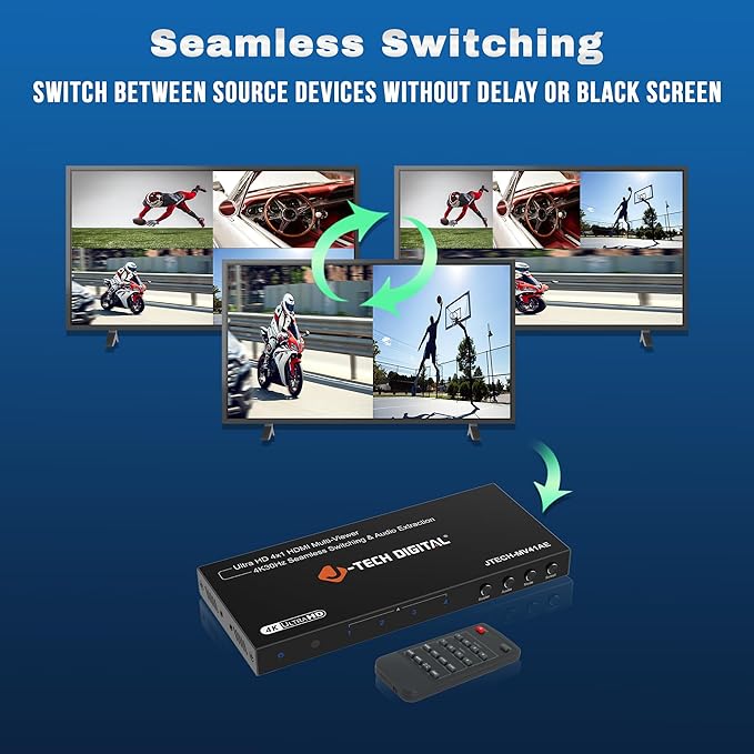 J-Tech Digital 4K HDMI Multiviewer Switch 4 in 1 Out, 4x1 4K 30Hz HDMI Quad - Image 3