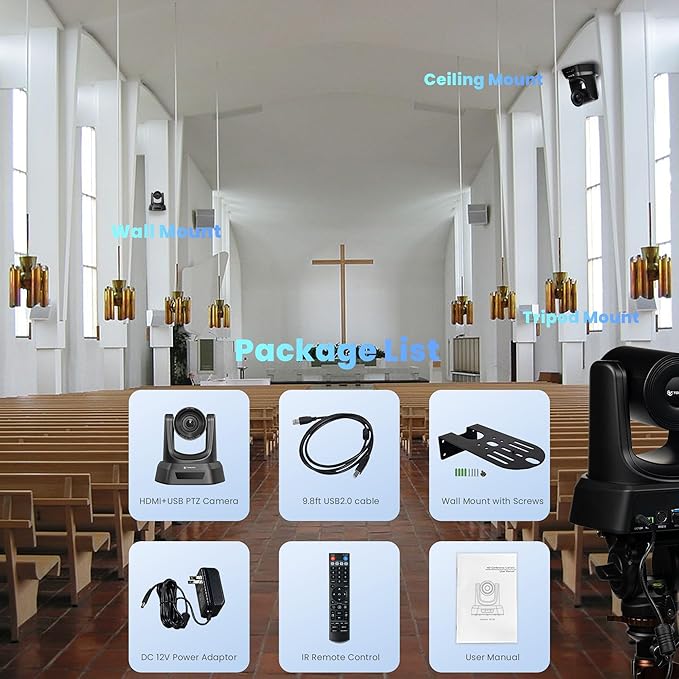 TONGVEO PTZ Camera HDMI/USB 10X Optical Zoom 60fps 1080P Video Conference Camera - Image 7