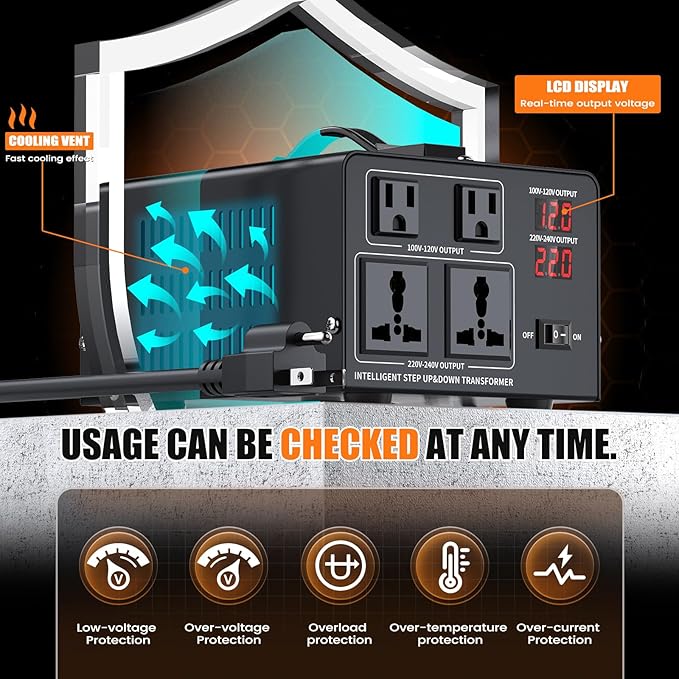2000W Voltage Converter Transformer Step Up 110V/120V to220V/240V or Step Down - Image 5