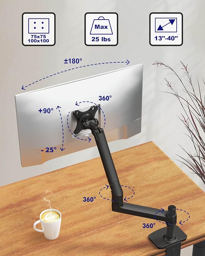 Ergounion Single Monitor Arm Desk Mount, Holds Screens up to 40 Inches and 25 - Image 2