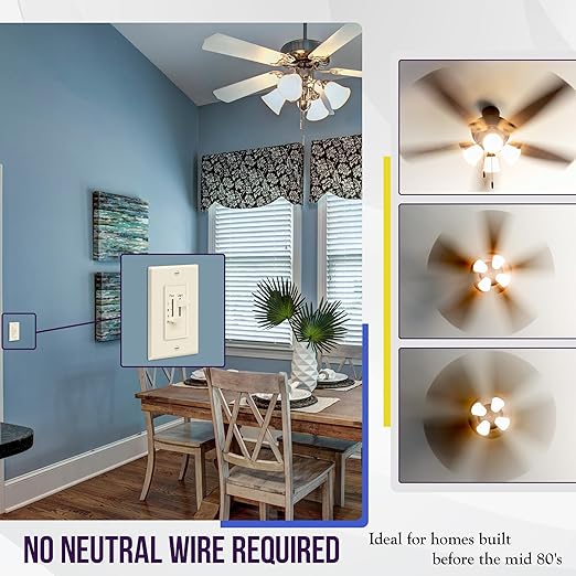 ENERLITES 3 Speed Ceiling Fan Control and LED Dimmer Light Switch, Light and - Image 4