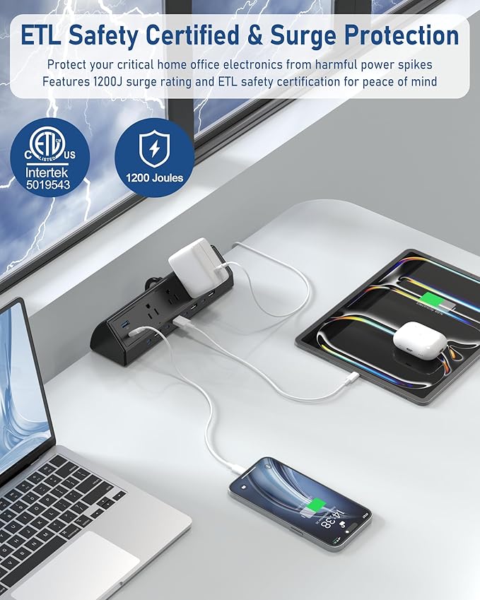 Jgstkcity 130W Desk Clamp Power Strip, 12 USB Ports, Surge Protector, ETL - Image 3