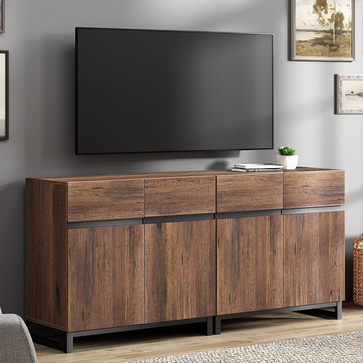Wampat Modern TV Stand for up to 70 inch TVs, 2 in 1 Entertainment Center