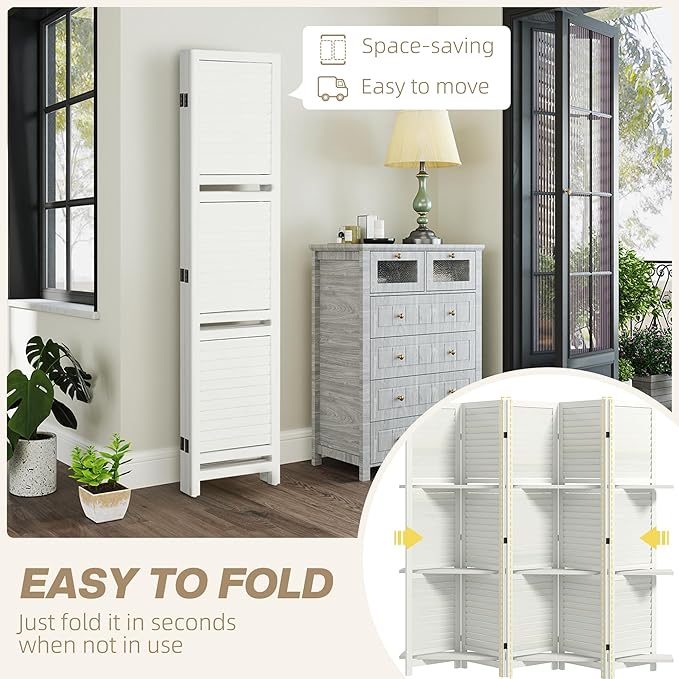 HOMCOM Room Divider, 5 Panel 67" Tall Wood Privacy Screen - Image 4