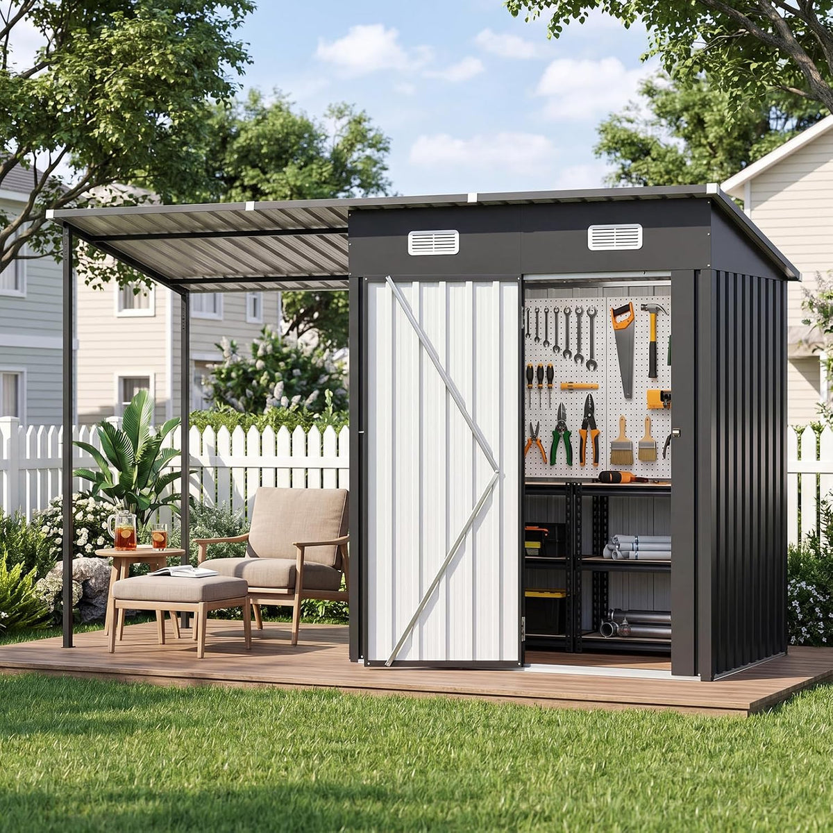 aoxun 5x3ft outdoor storage shed & hardtop canopy, main product view