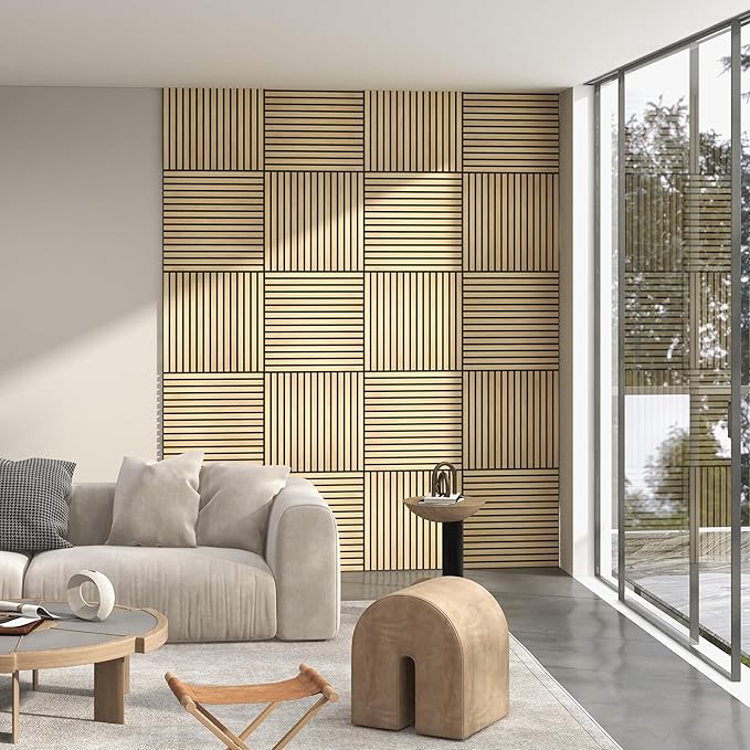 HOMCOM 4 Pack 3D Acoustic Panels, Wood Slat Wall Paneling - Image 2