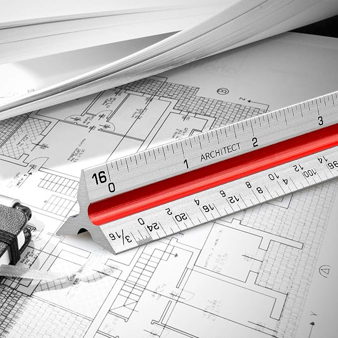 12" Architectural Scale Ruler Aluminum Architect Scale Triangular Scale Ruler - Image 7