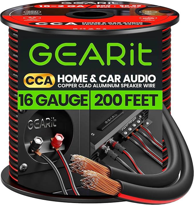 16AWG Speaker Wire, GearIT Pro Series 16 Gauge Speaker Wire Cable Great Use by GEARit