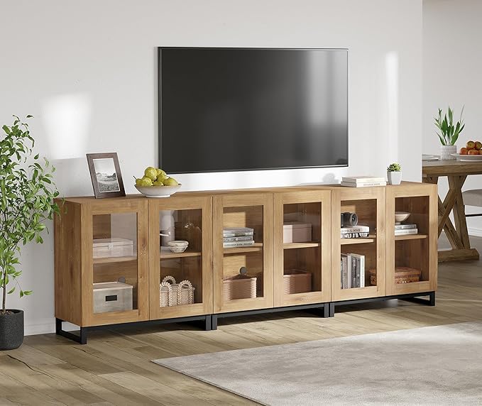 WAMPAT Modern TV Stand with Glass Doors - Image 6