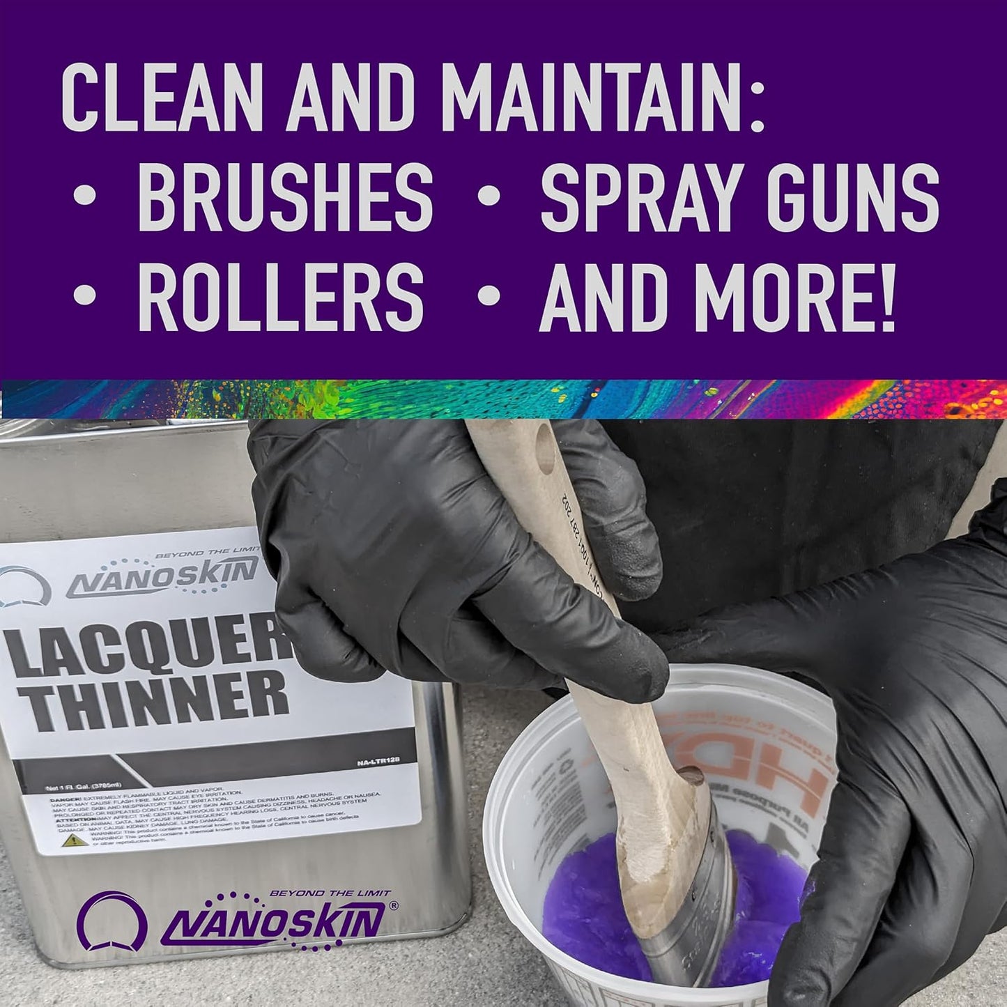 Nanoskin LACQUER THINNER 1 Gallon - Professional Strength, General Purpose, Medium-Dry Lacquer Thinner | Thins Clear and Pigmented Lacquers and Epoxies | Cleans Sprayers, Tools, Brushes and Equipment