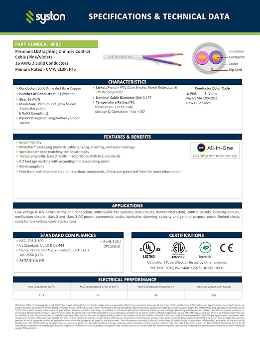Syston Cable Technology 16/2 LED Lighting Dimmer Dimming Luminaire Control Wire - Image 4