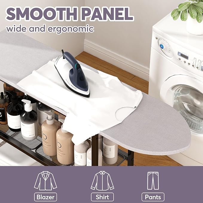 GILLAS Ironing Board with 2 Tier Storage Basket, Movable Ironing Board Full Size - Image 5