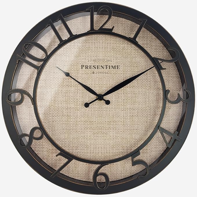 Presentime & Co 13" Farmhouse Series Wall Clock, Cottage Style, Faux Burlap by Presentime