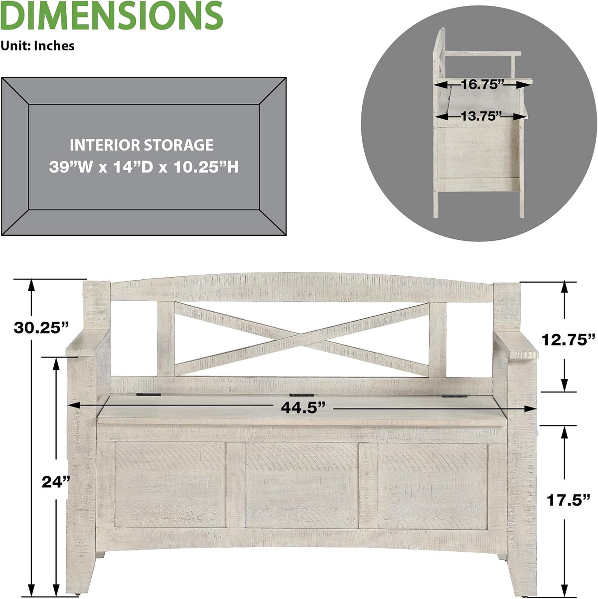 osp home furnishings metro entry way storage bench, close-up detail