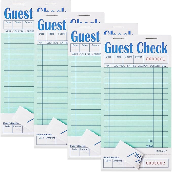 4 Pack Green Guest Checks Books by ZPARIK