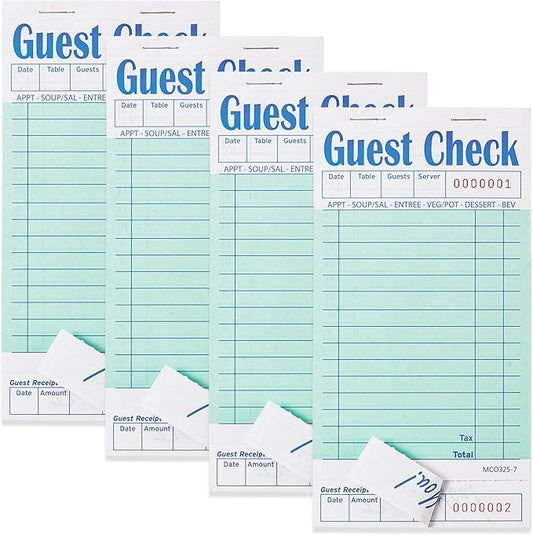 4 Pack Green Guest Checks Books by ZPARIK