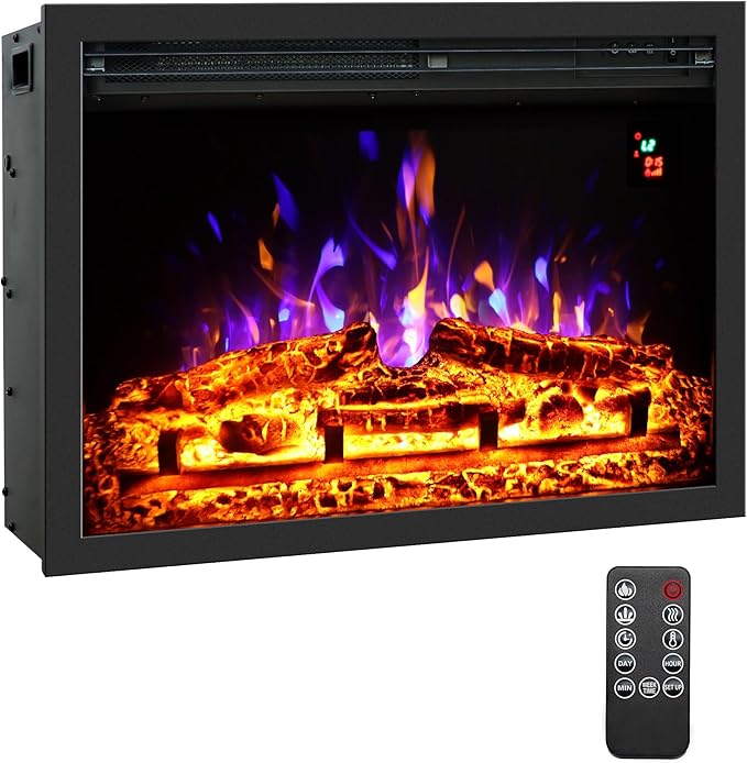 24.5" Electric Fireplace Inserts, Adjustable Brightness, Thermostat&Timer by KENTSKY