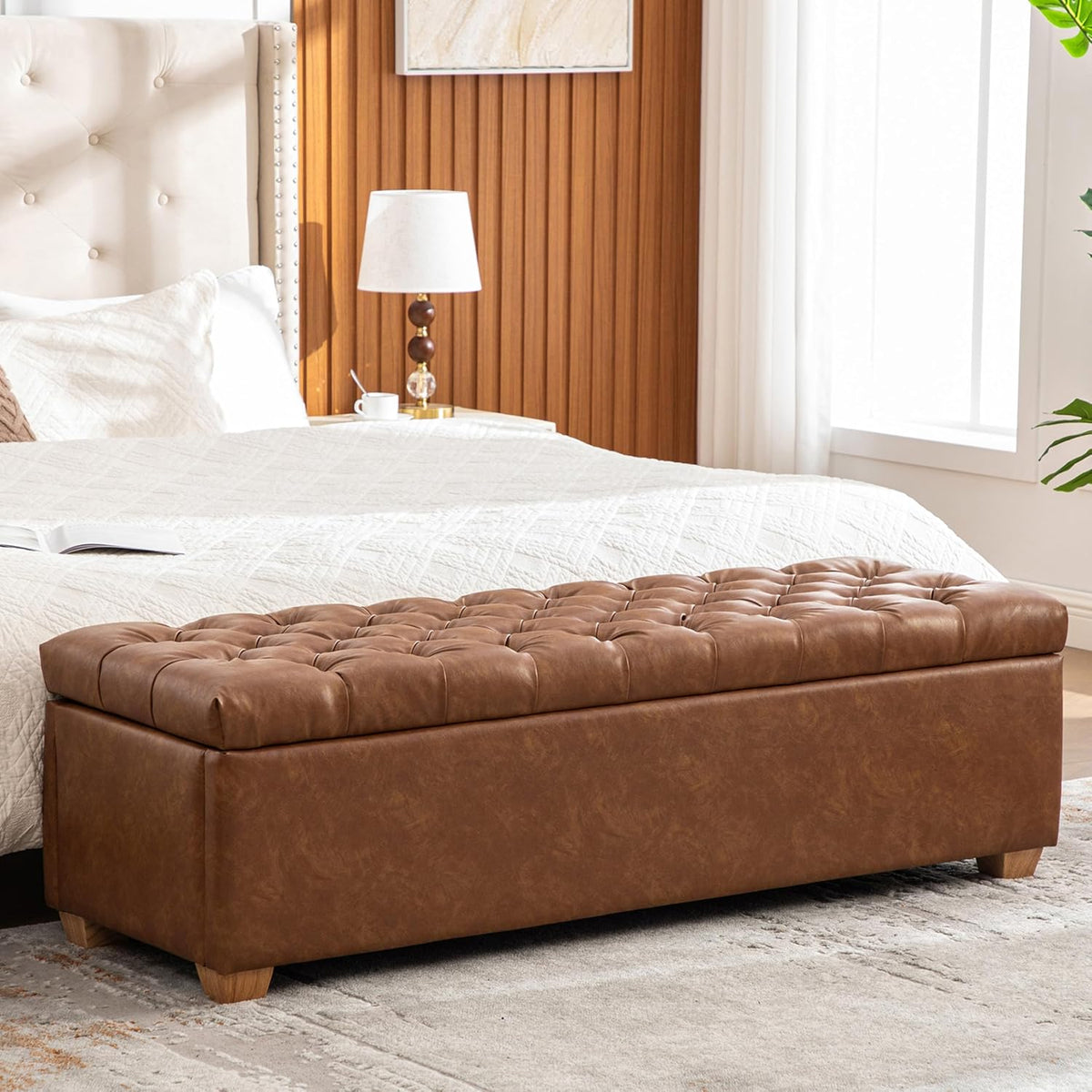 60.2" storage ottoman bench for bedroom bed end,brown, main product view