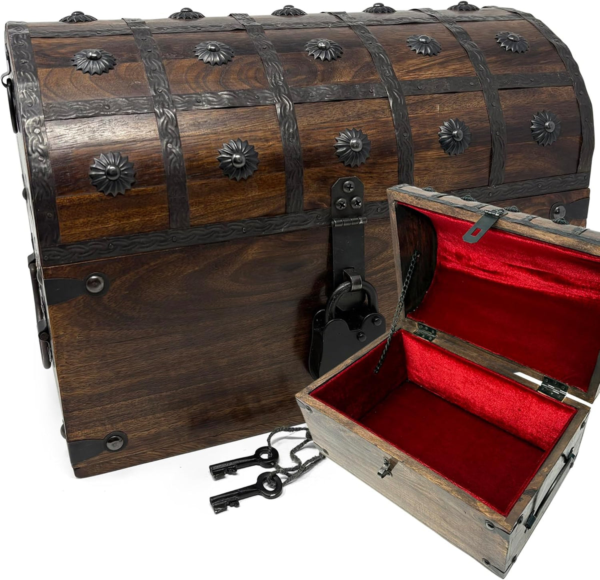 nautical cove wooden treasure chest with padded velvet, main product view