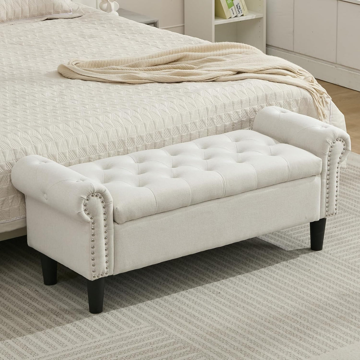 softhion 50" storage bench for bedroom, linen upholstered, main product view