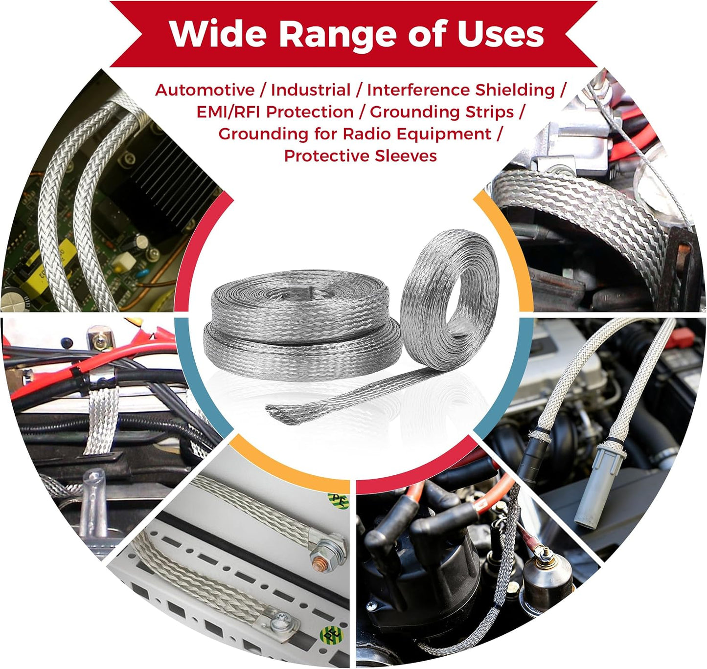 Tinned Copper Braid Wire Shielding Ground Strap Metal Cable Sleeve Expandable Flexible Flat Mesh (5/16 in Wide(0.20 in Dia)-115ft)