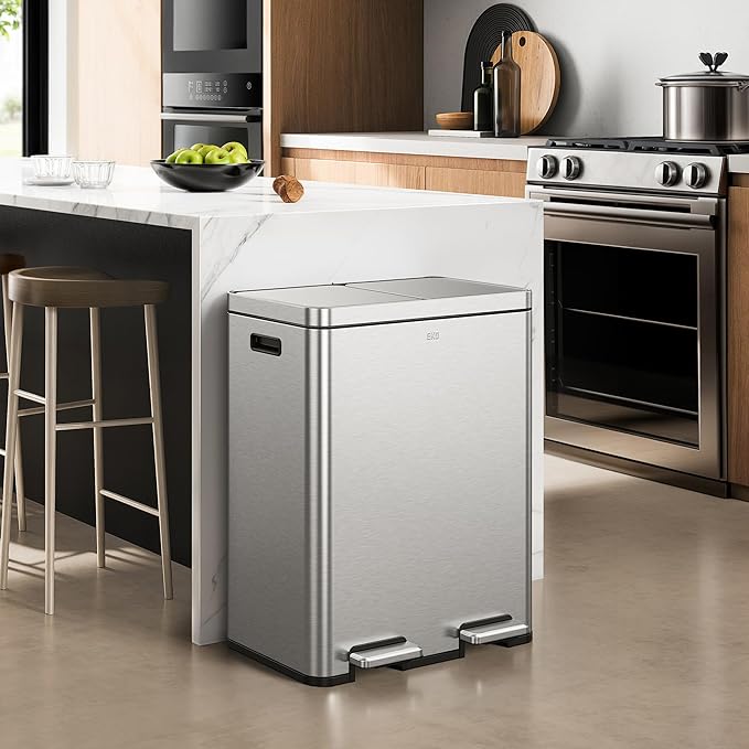 EKO Edison Dual Trash Can for Recycling and Trash, 8+8 Gallons Kitchen Garbage - Image 3
