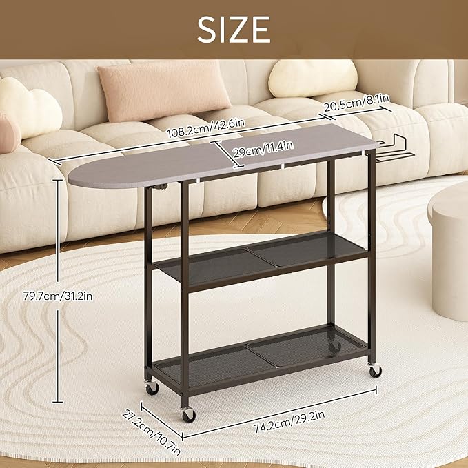 GILLAS Ironing Board with 2 Tier Storage Basket, Movable Ironing Board Full Size - Image 3