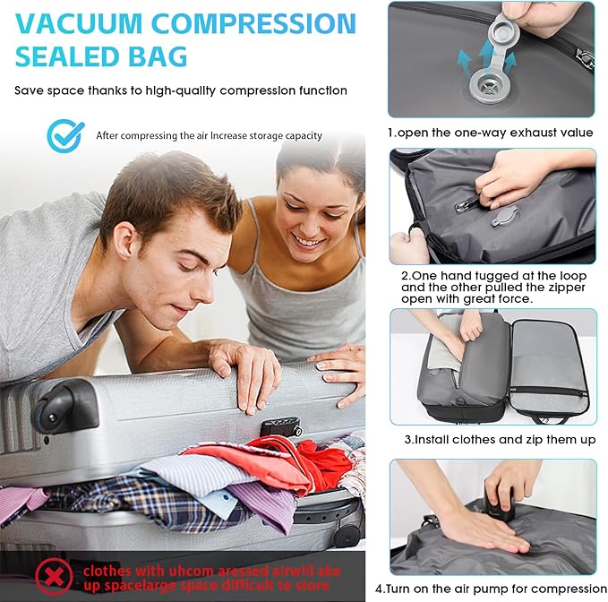 Vacuum Backpack Travel with Pump, 40L Expandable Carry on Compression Backpack - Image 3