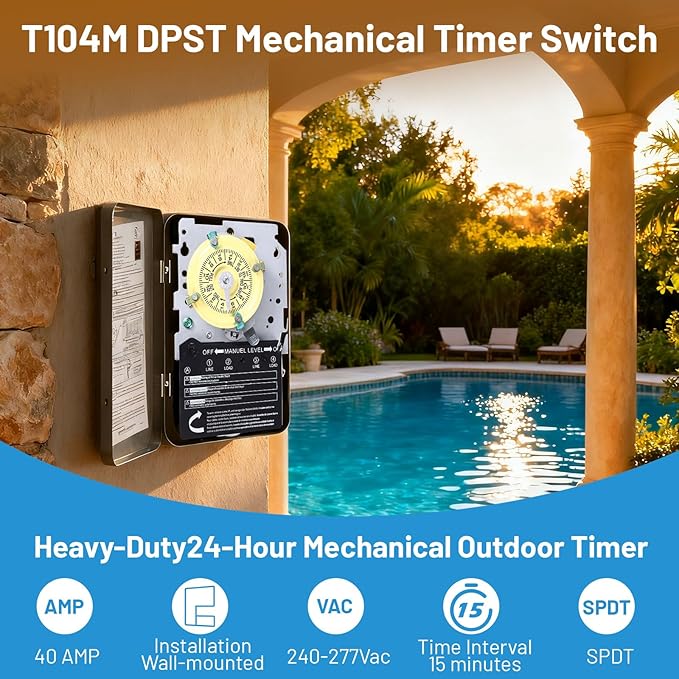 T104M Mechanical Time Switch, 208-277V AC 40A DPST, 24-Hour Dial - Image 2