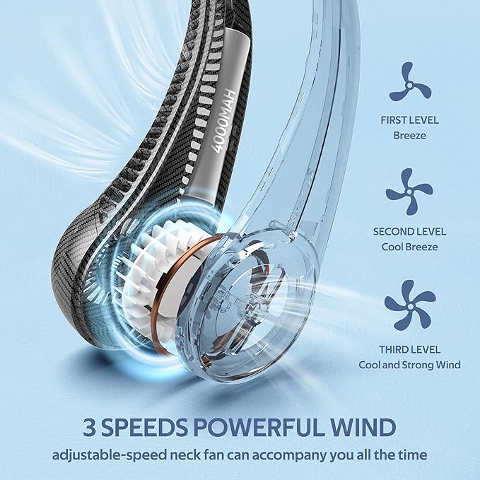 Portable Neck Fan, Hands Free Bladeless 360° Cooling Personal Fan, Wearable - Image 3