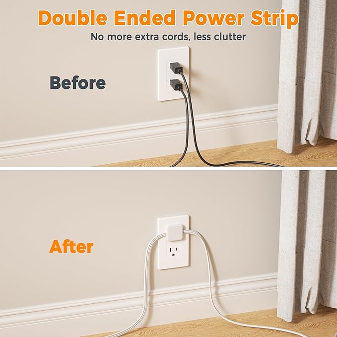 TESSAN Twin Extension Cord 12 FT, Double Ended Flat Plug Surge Protector Power - Image 4