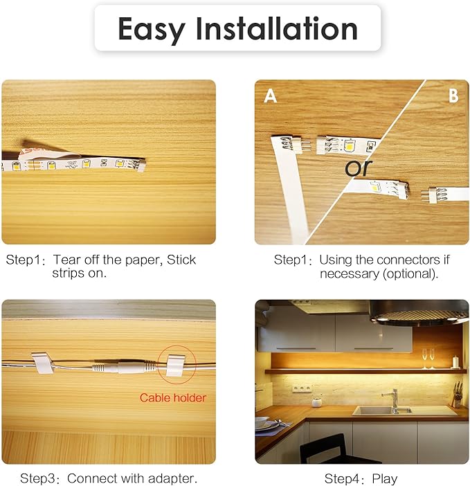 WOBANE Under Cabinet LED Lighting Kit, 24W Adapter, Hidden 2700K Warm White Set - Image 6